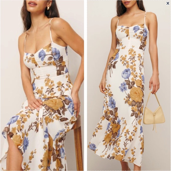 Reformation Dresses & Skirts - NWT Reformation Emersyn Midi Dress - Josie Blue Gold Floral Holiday